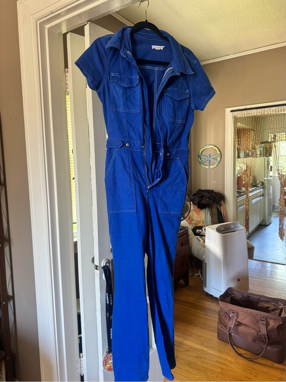 Good American Royal Blue Short Sleeve Utility Jumpsuit